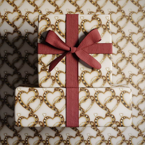 Lemieux et Cie Bijou Amour gold and white wrapping paper: A romantic composition shaped by the golden age of French haute joaillerie like Cartier and Van Cleef & Arpels