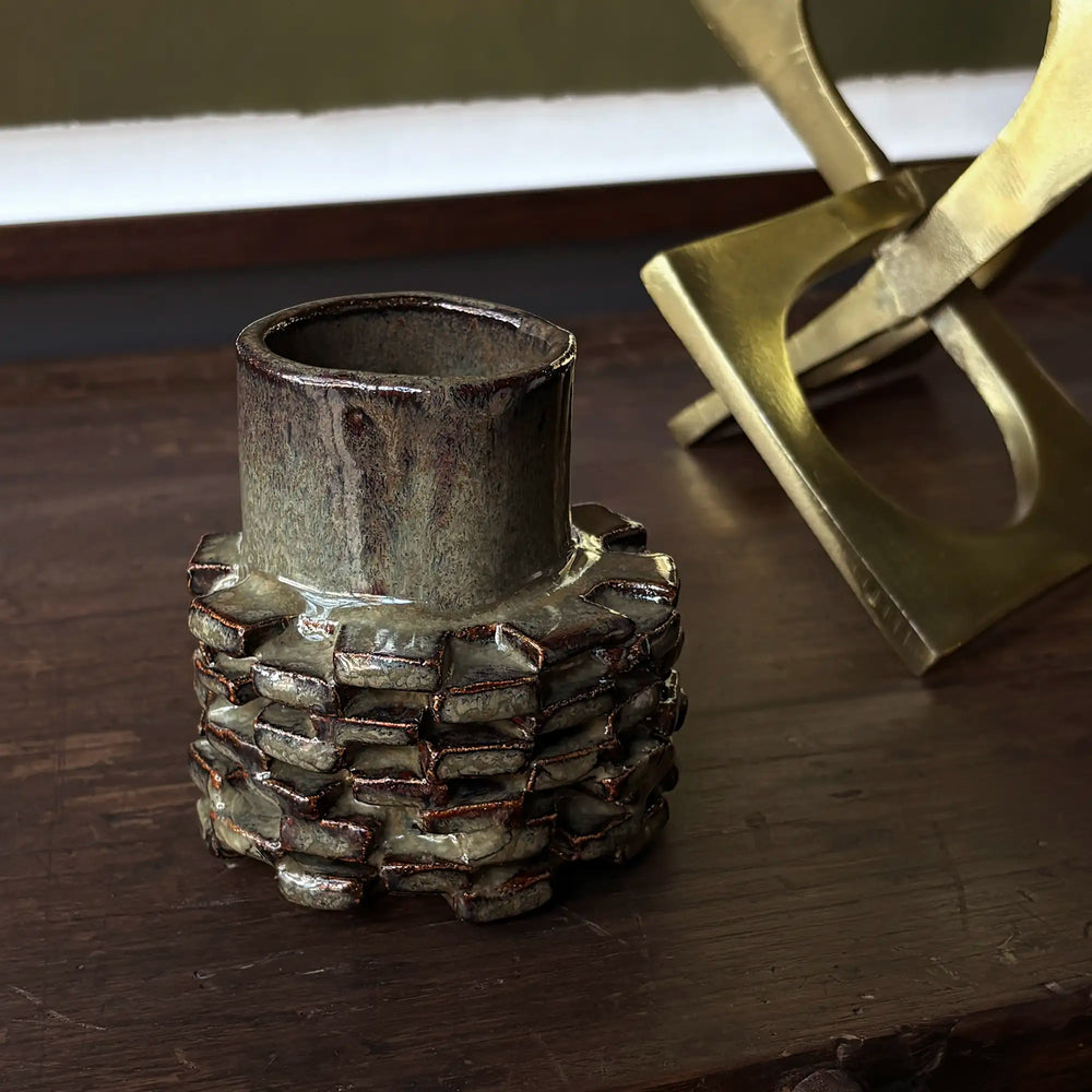 Handmade Textural Vase with Neck in Reactive Glaze