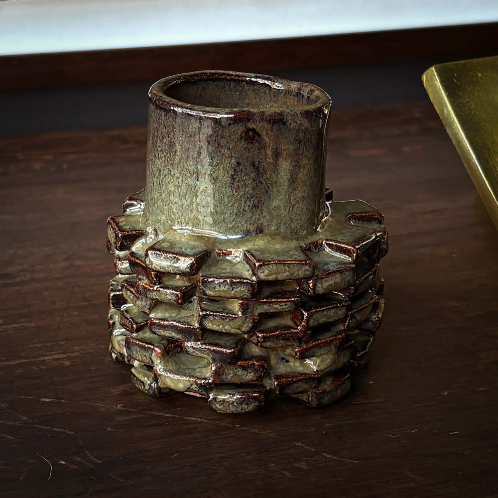 Handmade Textural Vase with Neck in Reactive Glaze