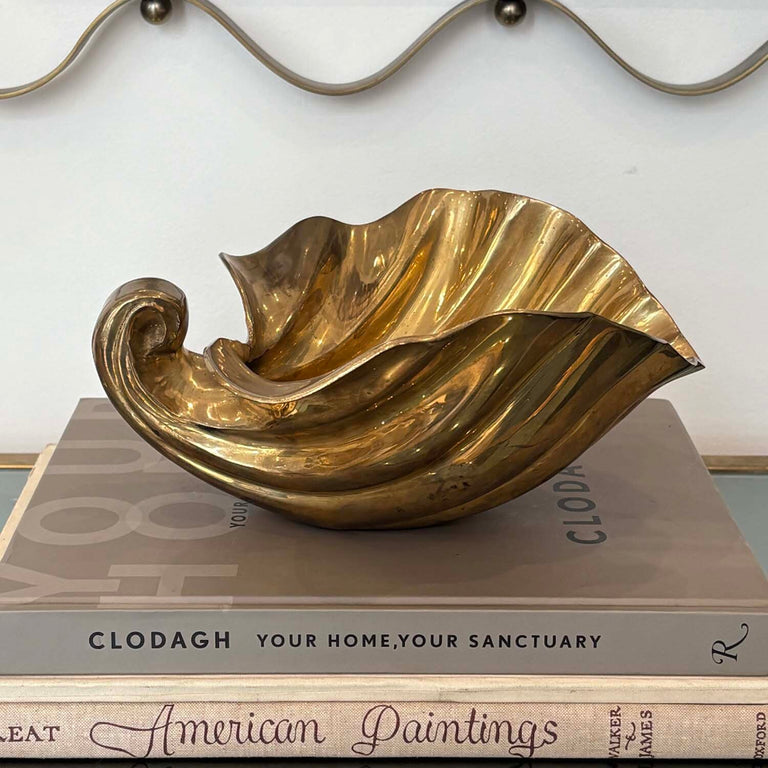 Vintage Hollywood Regency Solid Brass Clam Shell Bowl