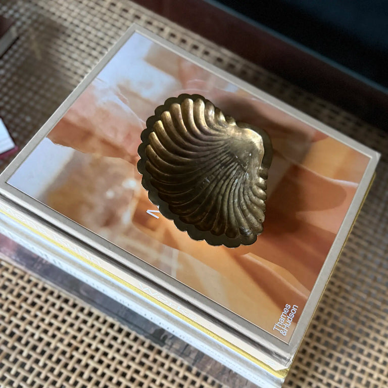 Vintage Hollywood regency style brass clam shell catch-all dish