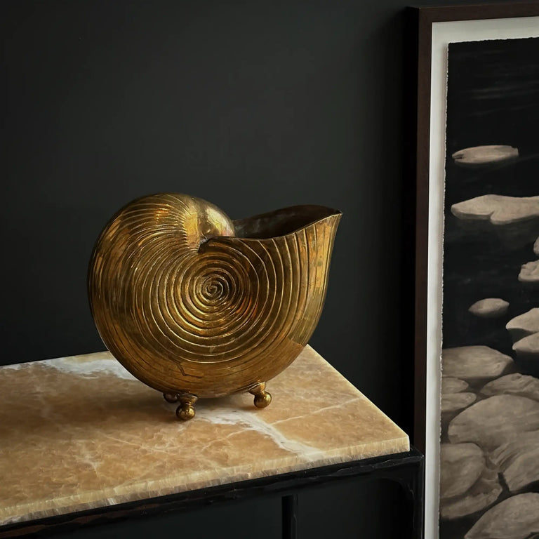 Vintage brass nautilus shell footed vase