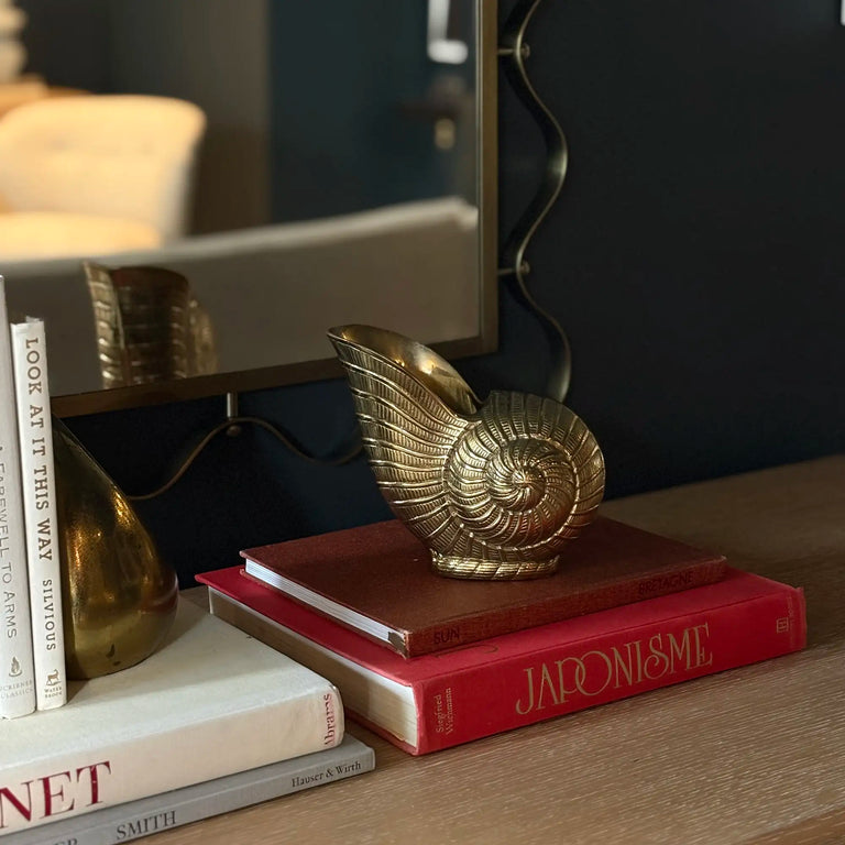 Vintage solid brass nautilus shell vase