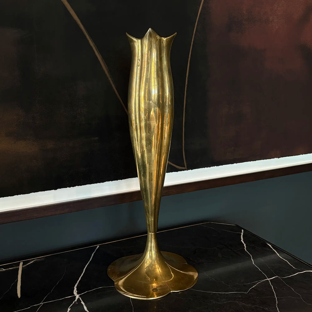 Vintage Solid Brass Tulip Vase with Scalloped edges, Midcentury