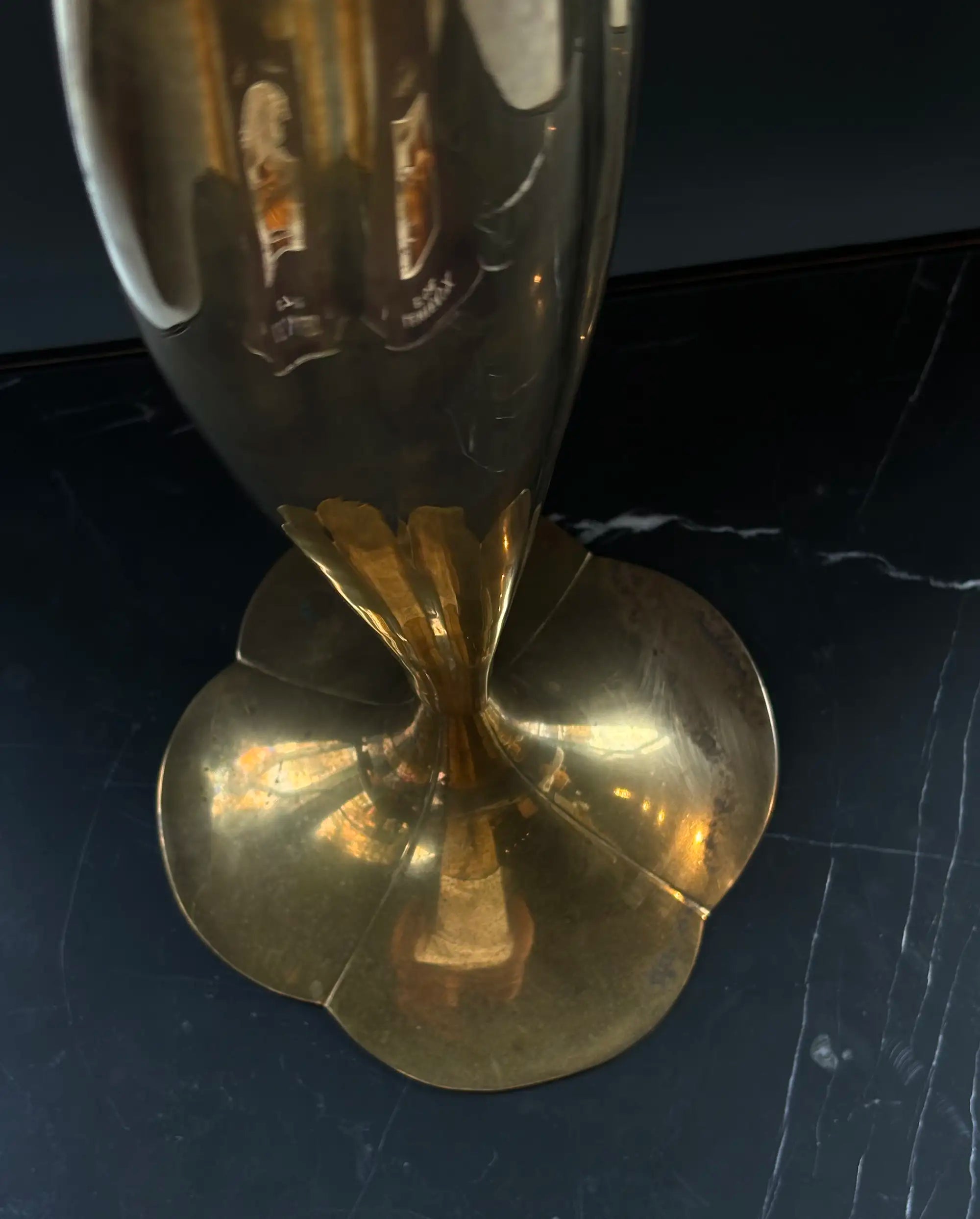 Vintage Solid Brass Tulip Vase with Scalloped edges, Midcentury