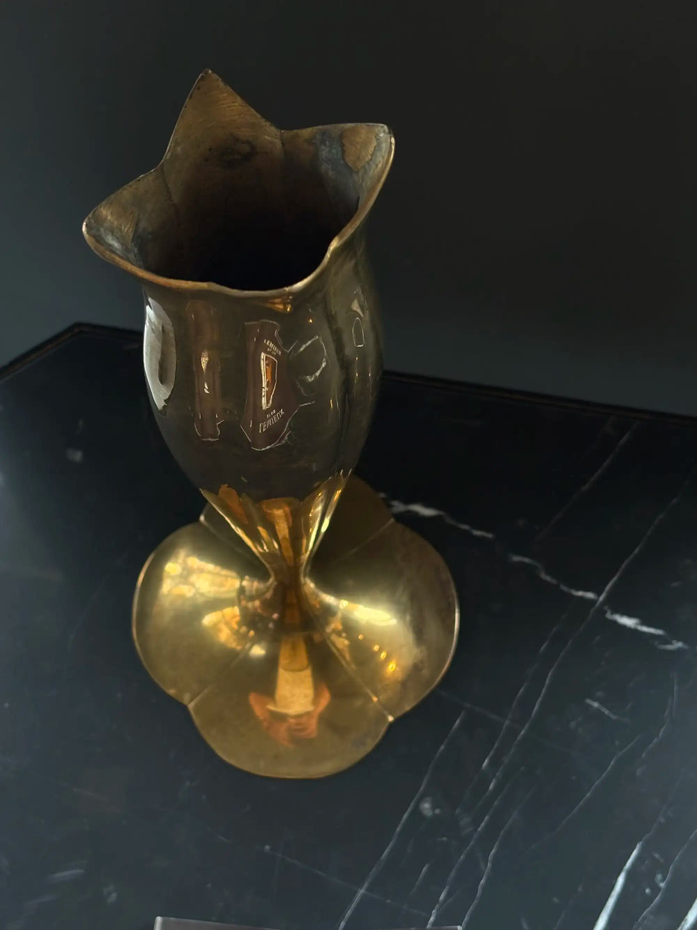 Vintage Solid Brass Tulip Vase with Scalloped edges, Midcentury