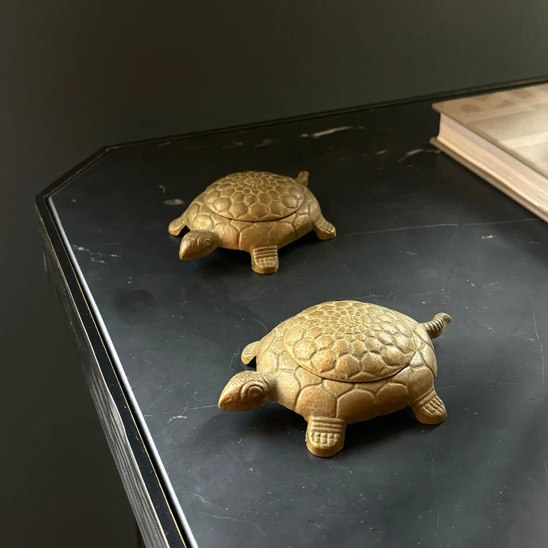 Set of 2 vintage Italian brass turtle dishes