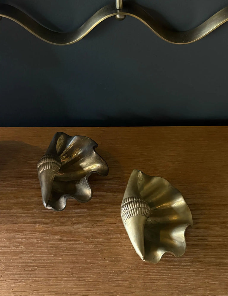 Set of 2 vintage Hollywood Regency style brass shell trinket dishes