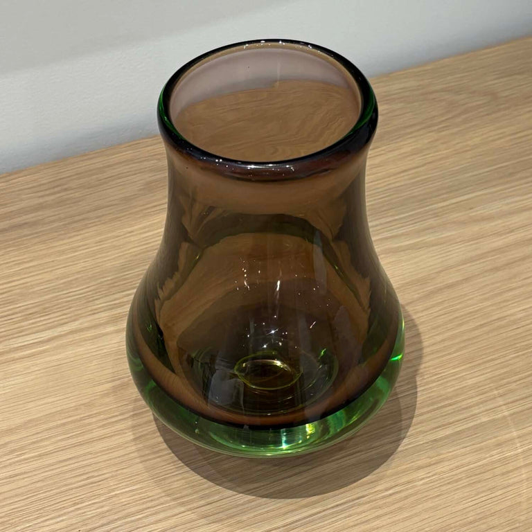 Art Glass Vase in Smoke and Green Ombre