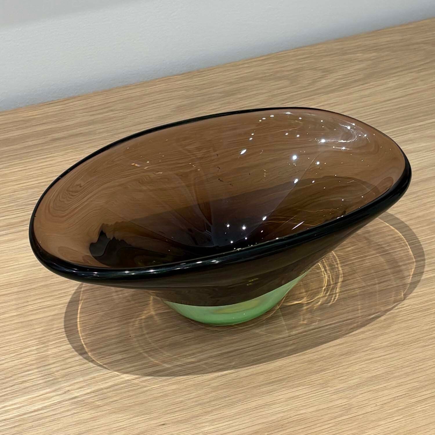 Art Glass Bowl in Smoke and Green Ombre