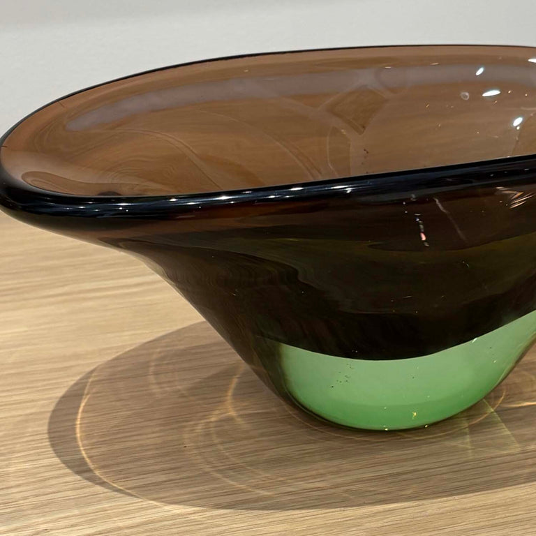 Art Glass Bowl in Smoke and Green Ombre