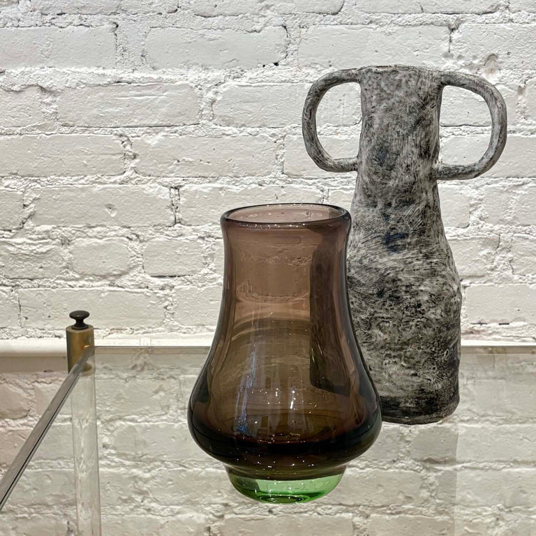 Art Glass Vase in Smoke and Green Ombre