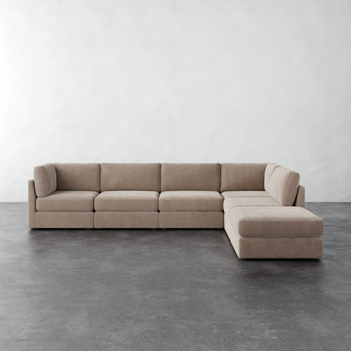 Chanaux 6pc Sectional - Performance Brushed Woven Velvet Dune