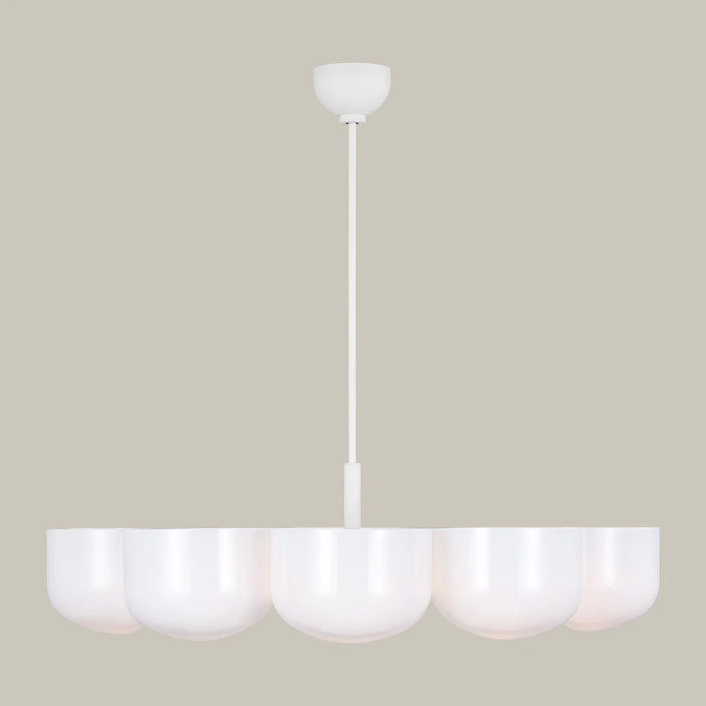 Lemieux et Cie Cheverny Collection extension rod kit, a steel designer lighting accessory in a matte white finish being used with the Cheverny Large Chandelier.