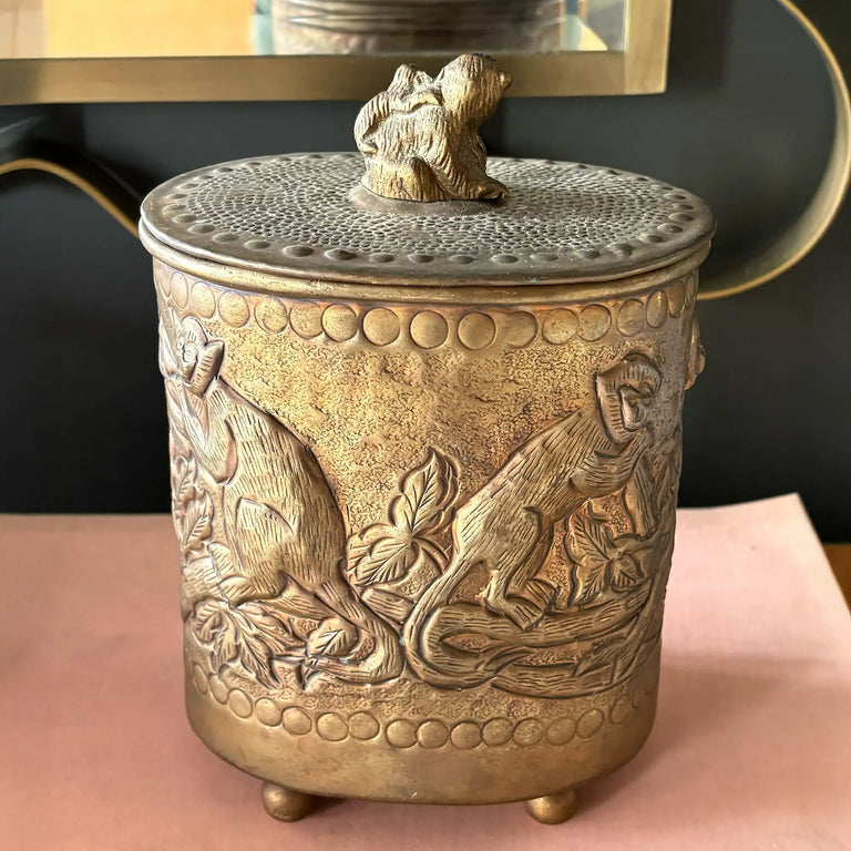 Vintage Brass Monkey Canister with Lid