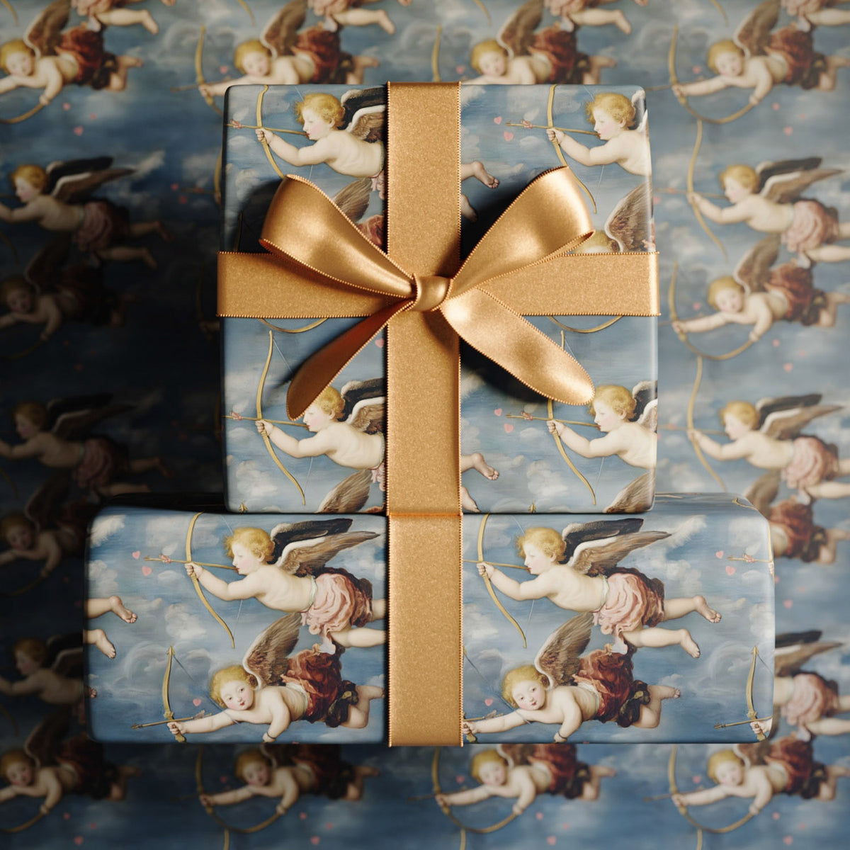 Lemieux et Cie Cupid’s Bow valentine's day gift wrapping paper inspired by Renaissance and Baroque art, when cherubs symbolized love, joy, and romance