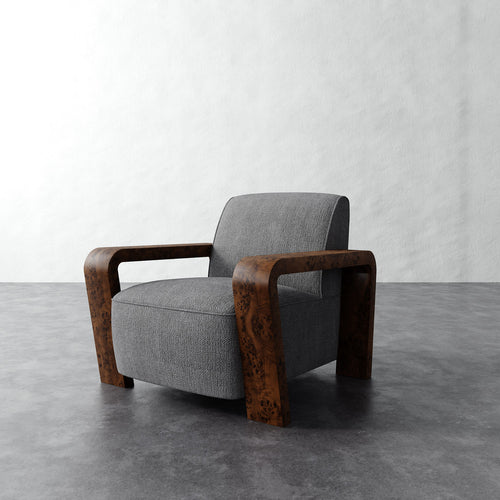 Dumas Custom Upholstered Chair - Chunky Basket Pewter