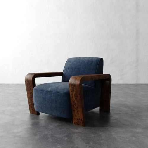 Dumas Custom Upholstered Chair - Indigo Strie Velvet