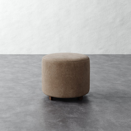 Fabien Round Pull Up Ottoman - Mohair Ecru