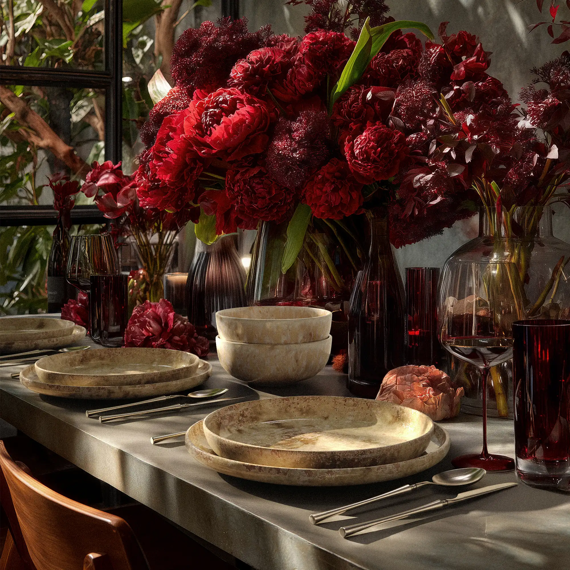 Hanami Stoneware Dinnerware Set, Sand, Set of 20