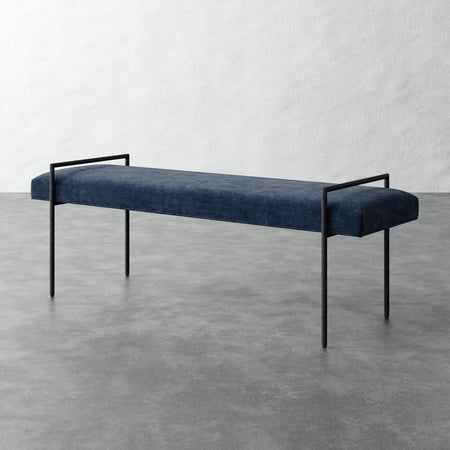 Imane 60in Bench Ottoman - Indigo Strie Velvet