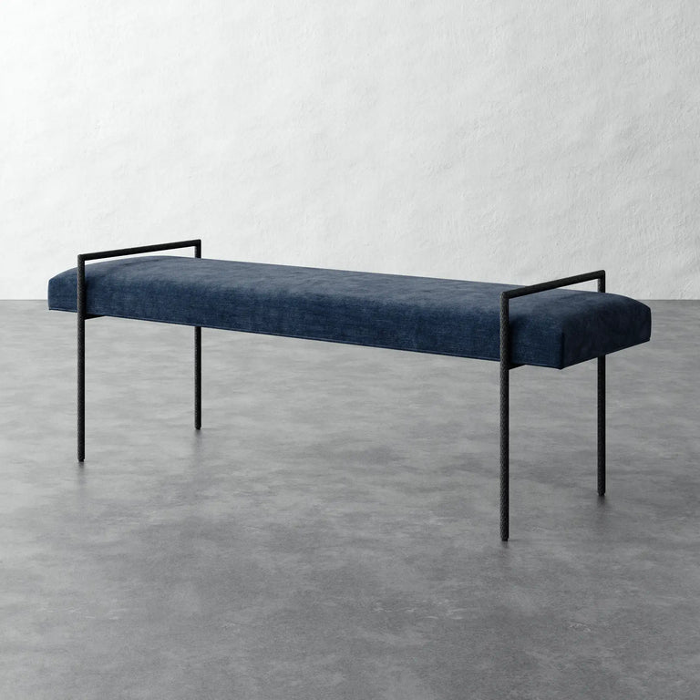 Imane 60in Bench Ottoman - Indigo Strie Velvet