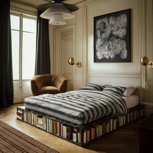 Lemieux et Cie French Flammé percale duvet covers king, best sheets for hot sleepers Lemieux et Cie French Flammé indigo stripe percale duvet cover
