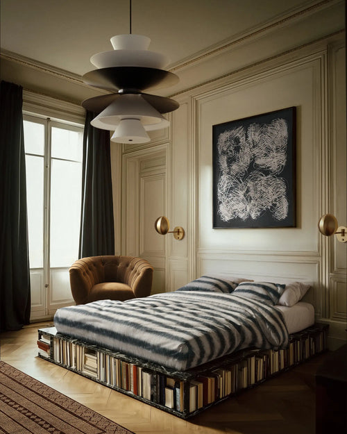 Lemieux et Cie French Flammé cotton percale shams and duvet in indigo stripe