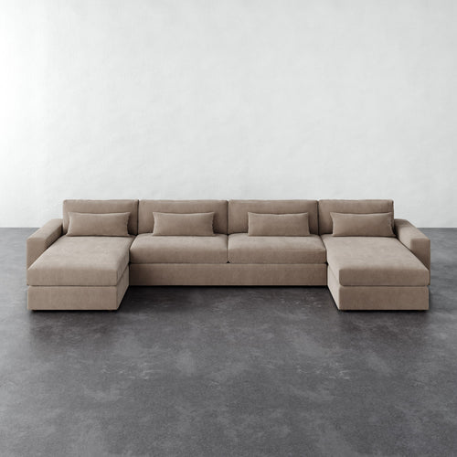 Lacroix Sofa Chaise & a Half U-Sectional - Performance Brushed Woven Velvet Dune
