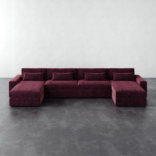 Lacroix Sofa Chaise & a Half U-Sectional - Performance Matelasse Mulberry