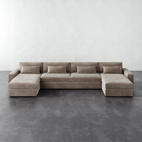 Lacroix Sofa Chaise & a Half U-Sectional - Performance Velvet Oatmeal