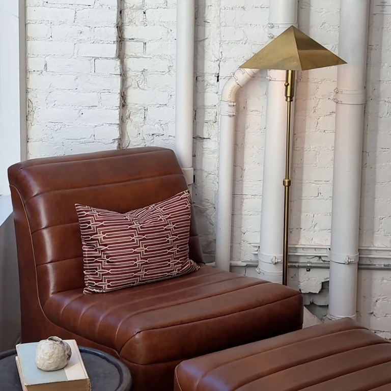 Geometric Mid-Century Brass Pyramid Adjustable Floor Lamp by Chapman