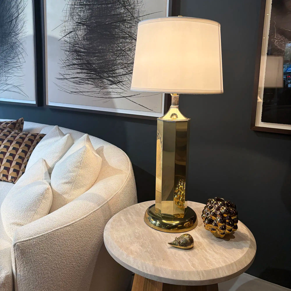 Pair of Vintage Danish Modern Faceted Brass Table Lamps, 1970s
