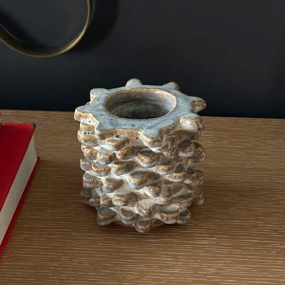 Handmade Brutalist Textural Vase in Opalescent Reactive Glaze