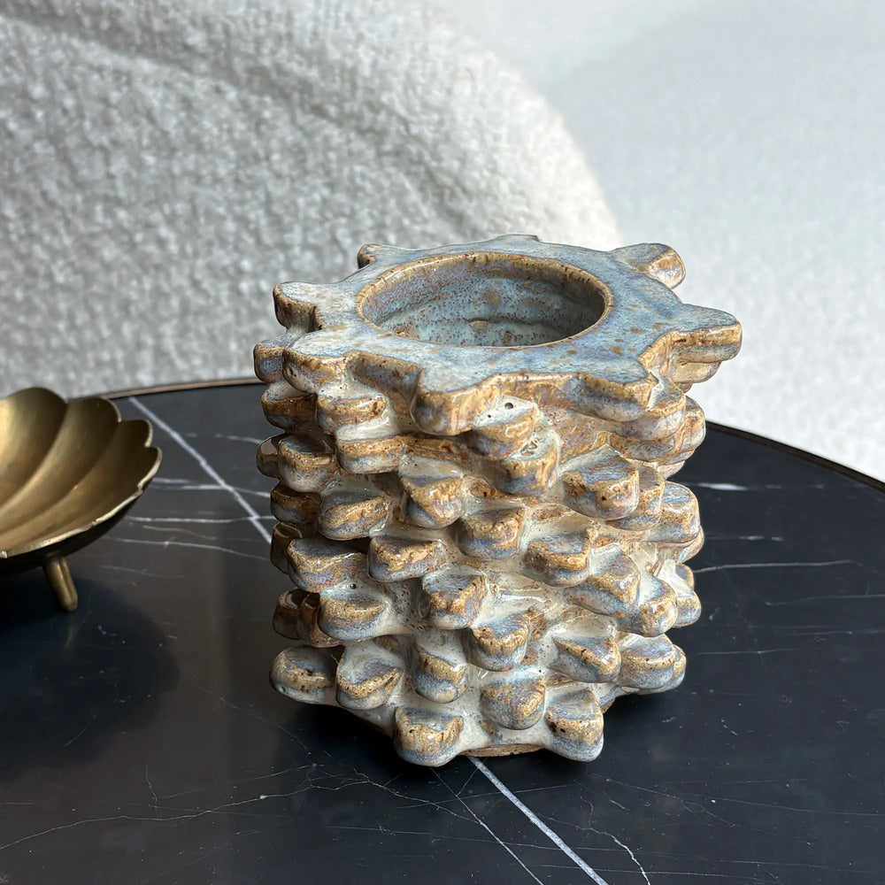 Handmade Brutalist Textural Vase in Opalescent Reactive Glaze