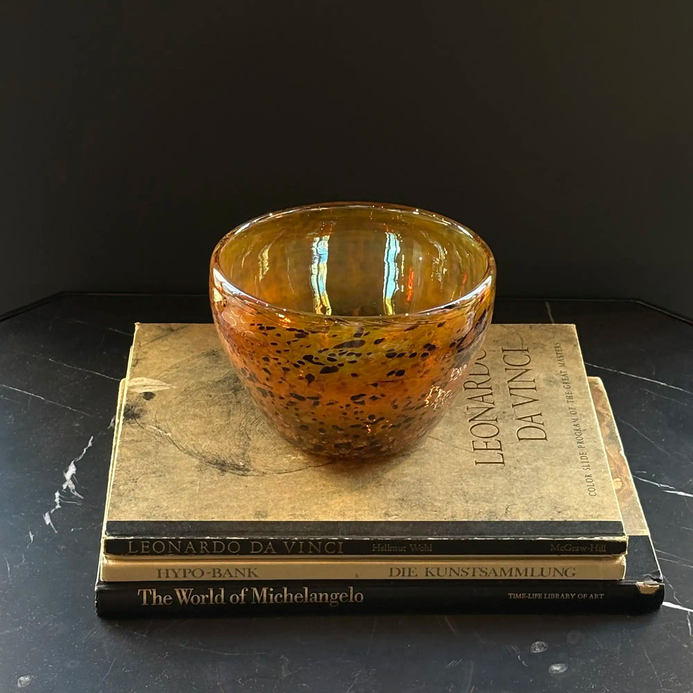 Vintage Murano Amber Confetti Glass Bowl