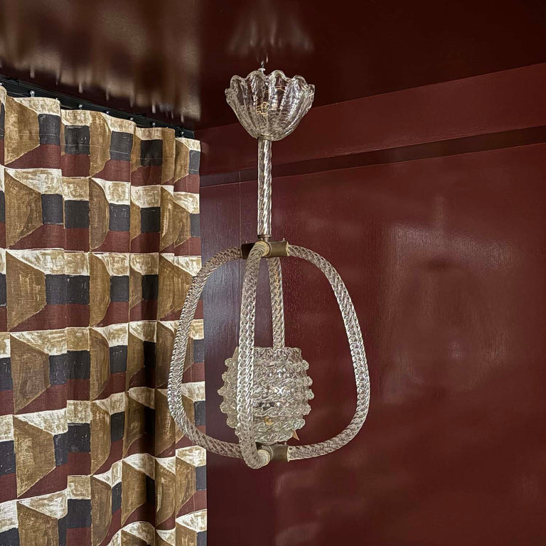 Ercole Barovier Murano Glass Art Deco Pendant Chandelier (c. 1940–1950)