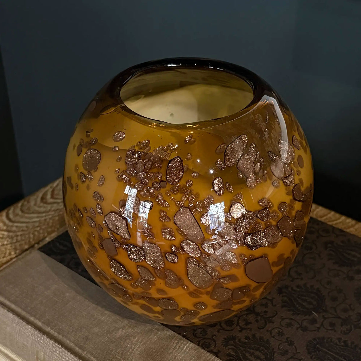 Vintage Murano Amber Aventurine Glass Vase