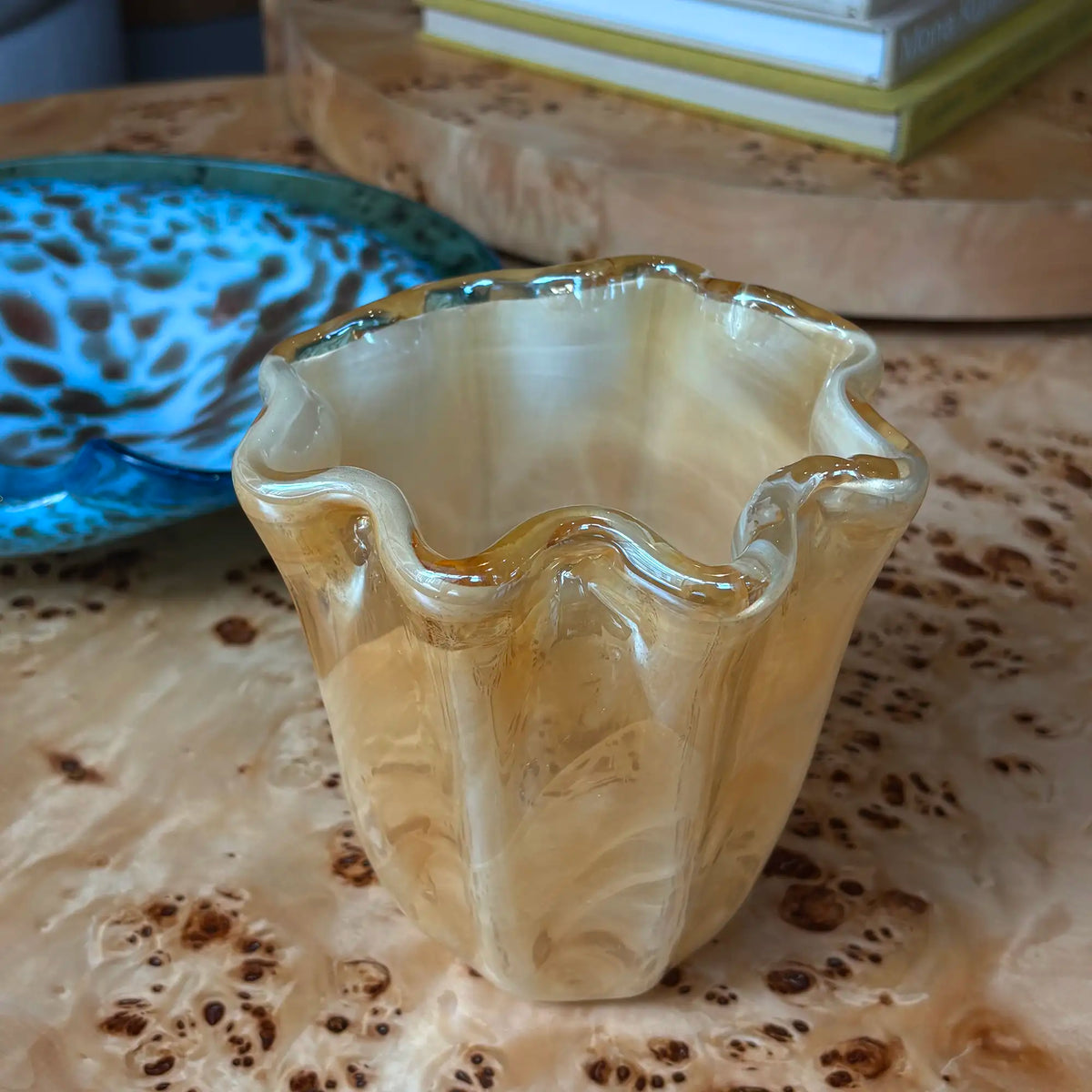 Vintage Murano Hand-Blown Opalescent Art Glass Vase, Made in Italy