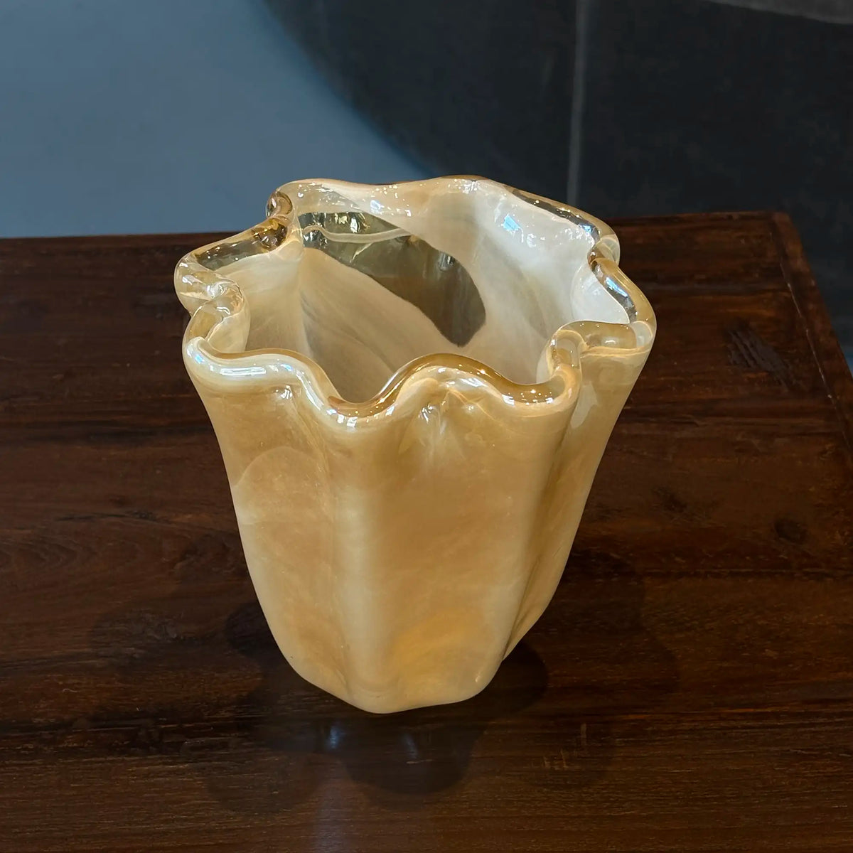 Vintage Murano Hand-Blown Opalescent Art Glass Vase, Made in Italy