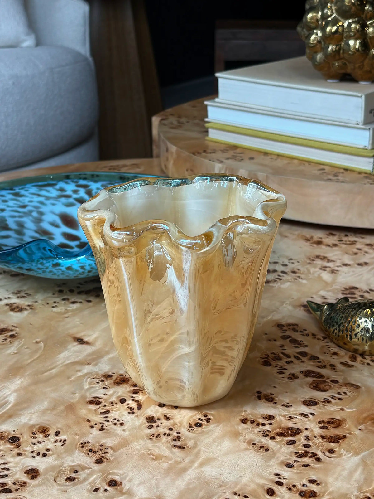Vintage Murano Hand-Blown Opalescent Art Glass Vase, Made in Italy