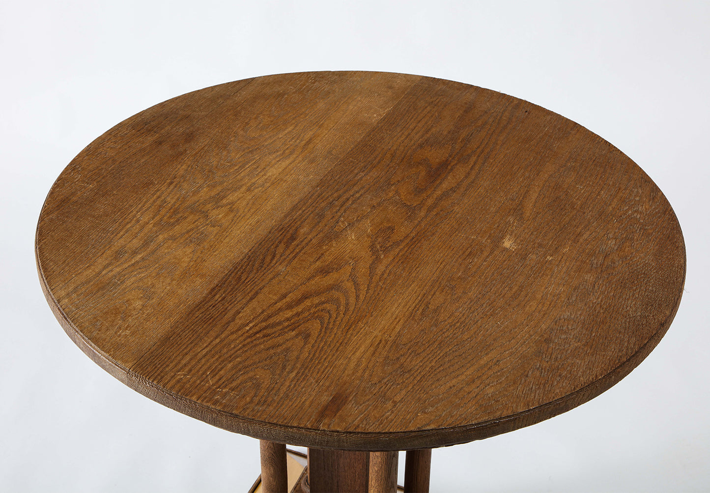 French Round Gueridon in Raw Oak and Parchment