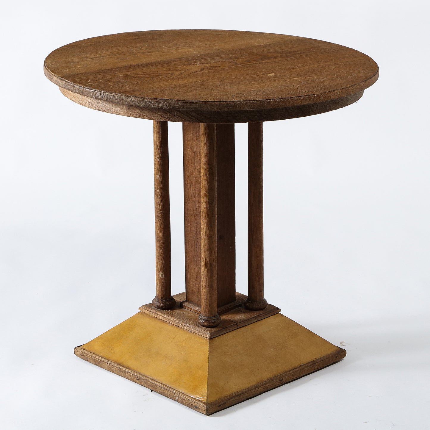 French Round Gueridon in Raw Oak and Parchment