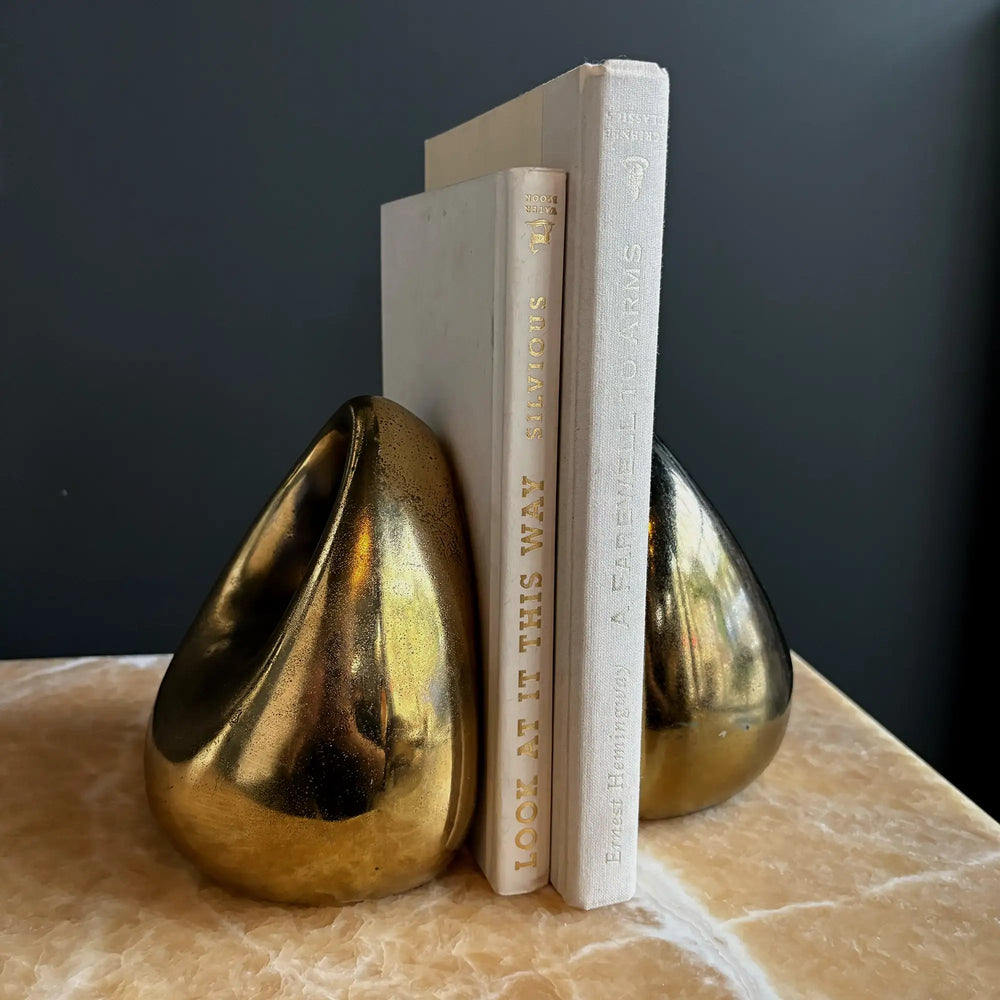 Ben Seibel Vintage Midcentury Brass Orb Bookends, set of two