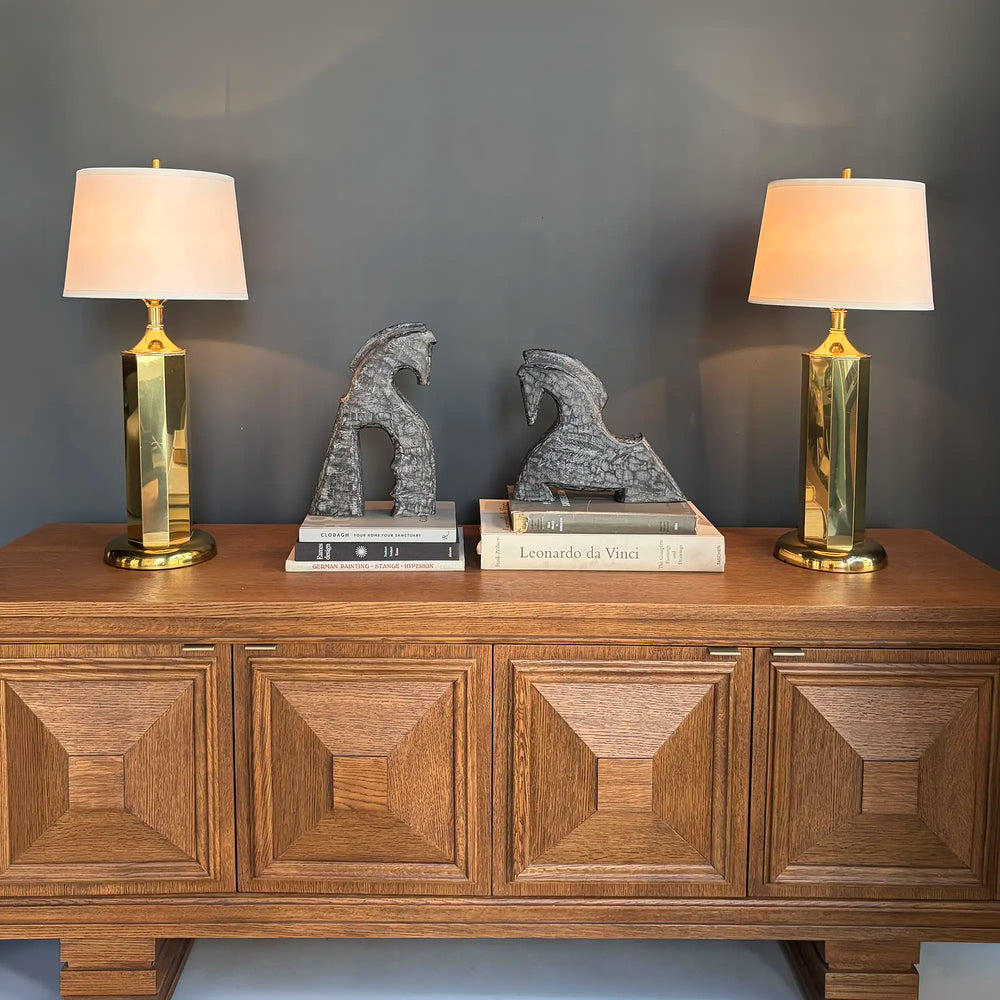Pair of Vintage Danish Modern Faceted Brass Table Lamps, 1970s