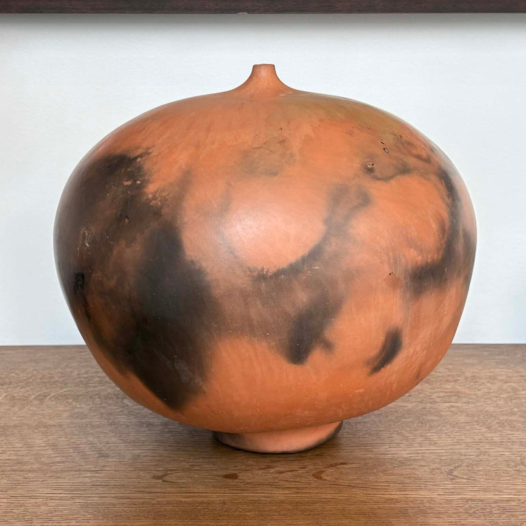 Large Vintage Bulbous Pit-Fired Studio Potter Vase
