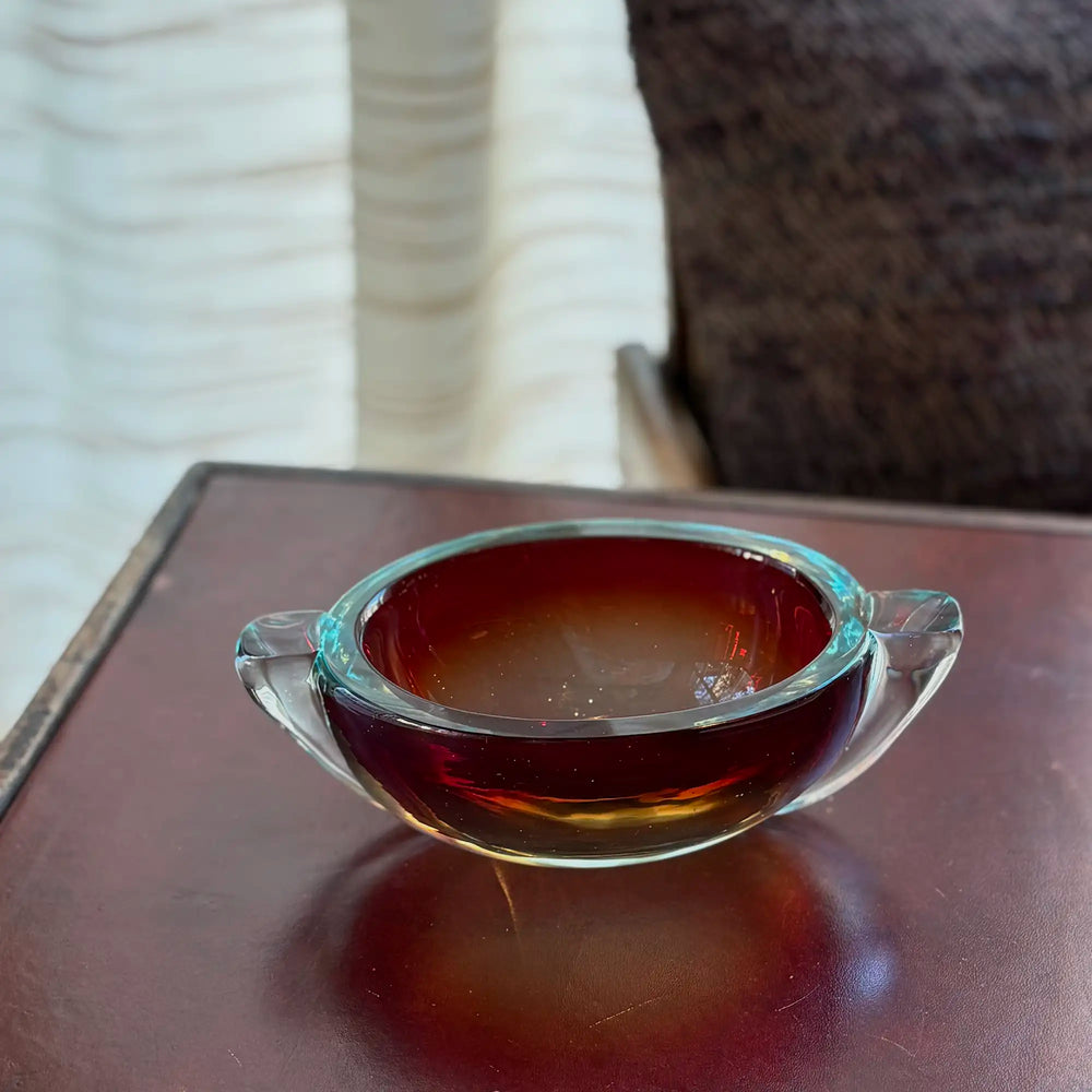 Vintage Murano Sommerso Red & Amber Glass Bowl