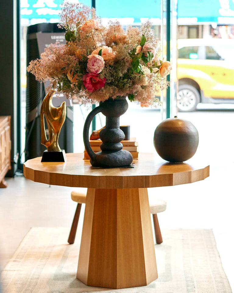 Vintage Artist-made Large Round Ceramic Vase, Matte Black (c. 1990's)