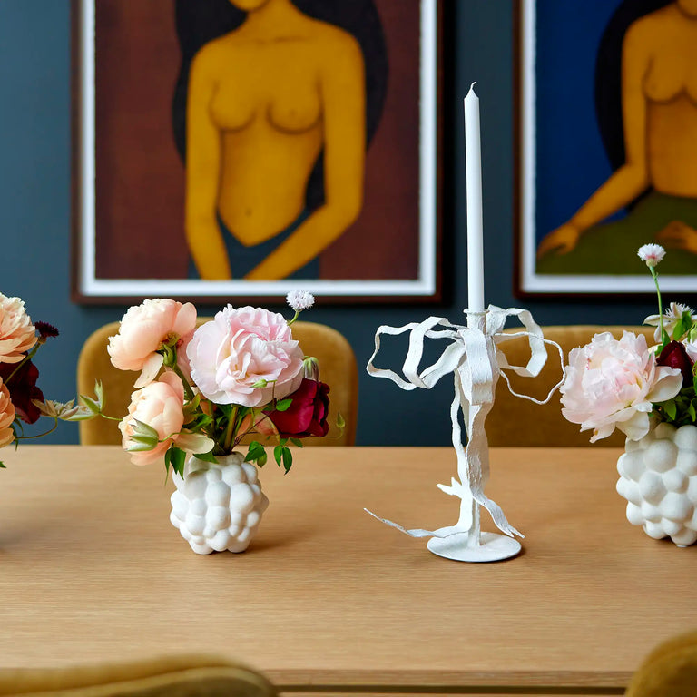 Plaster ribbon taper candle holders