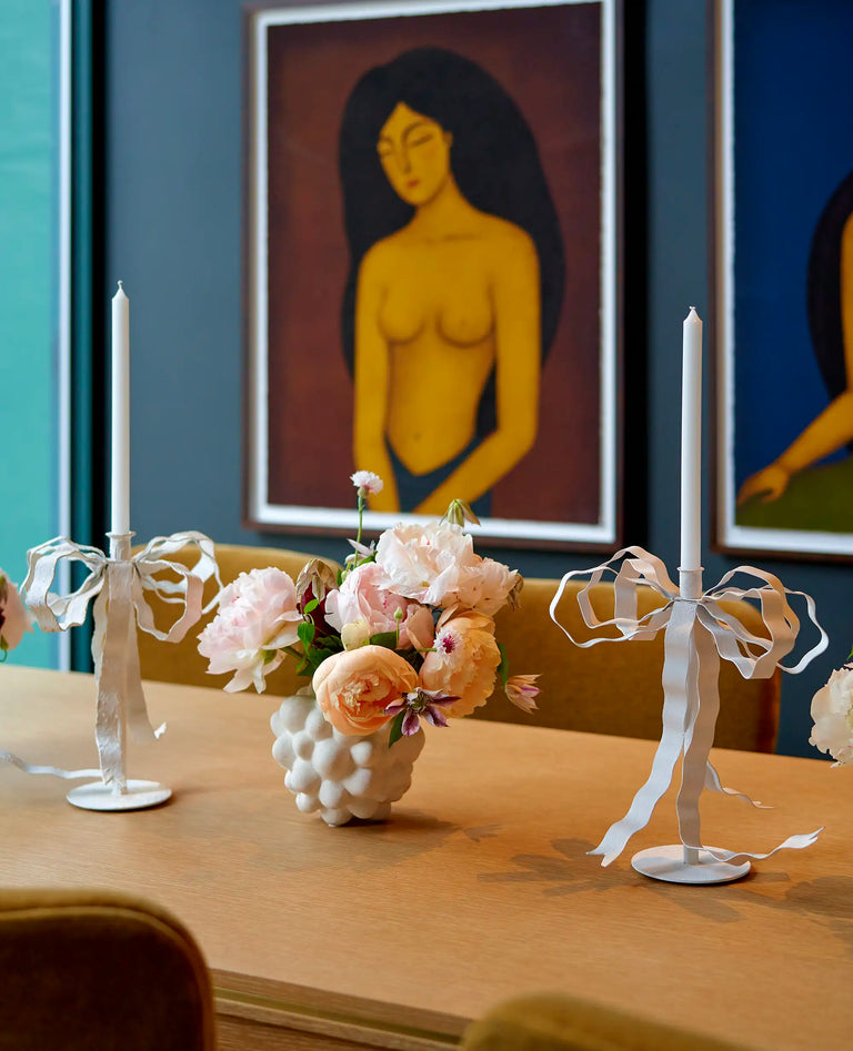 Plaster ribbon taper candle holders